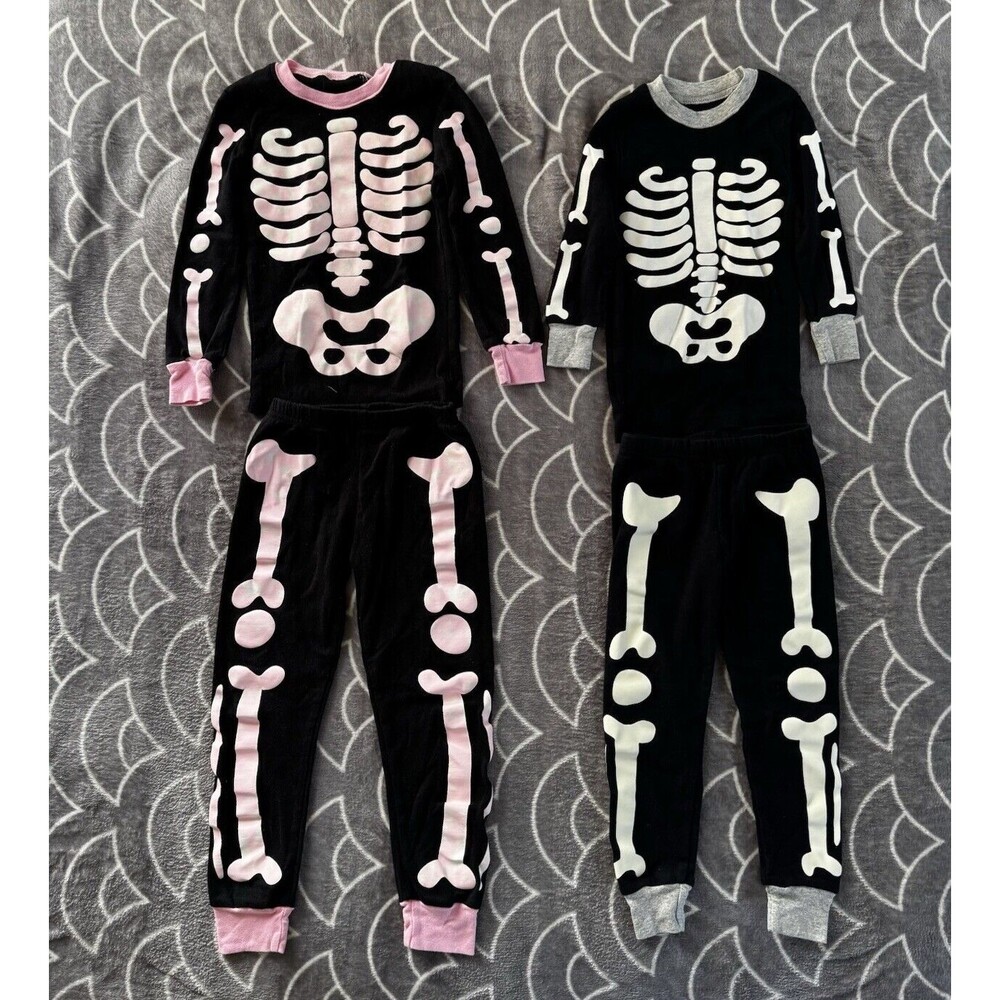 Little Pajamas Girl & Boy Halloween Pink & Gray Skeleton Costume Bundle Sz 2 & 5